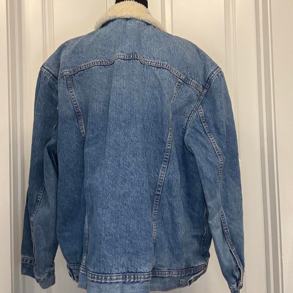 Old Navy Sherpa Lined Denim Jacket | Vintage Workwear Trucker | Men's M - Picture 3 of 5